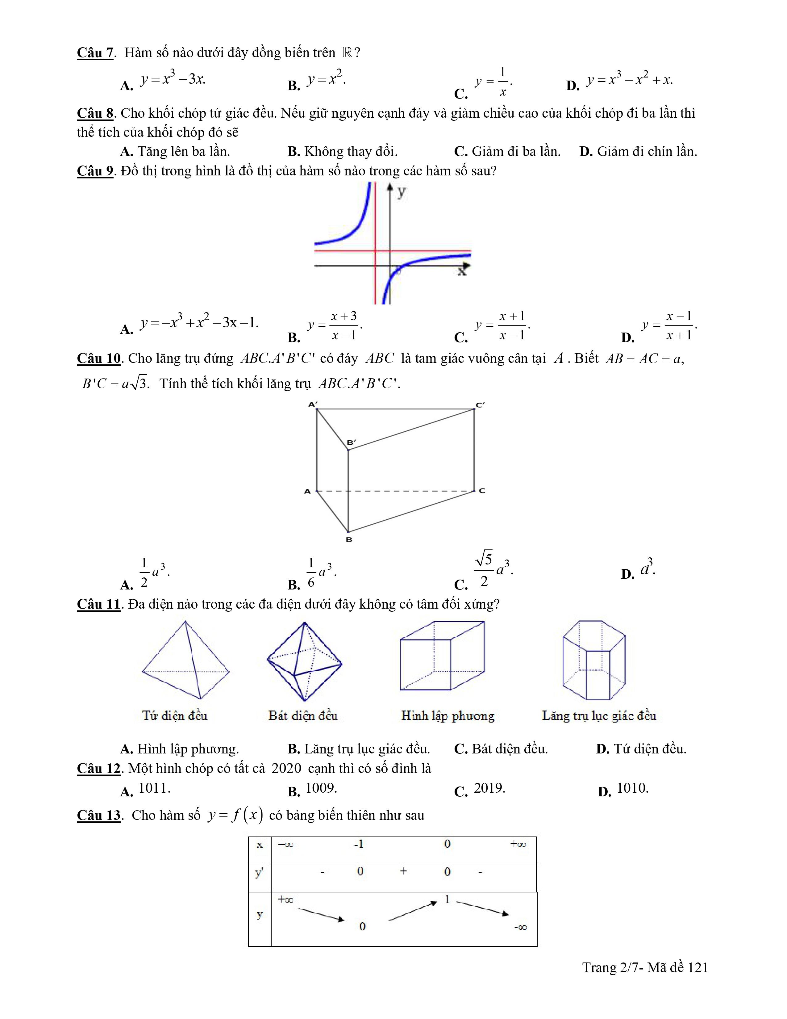 Đề kiễm tra giữa kì 1 Toán 12