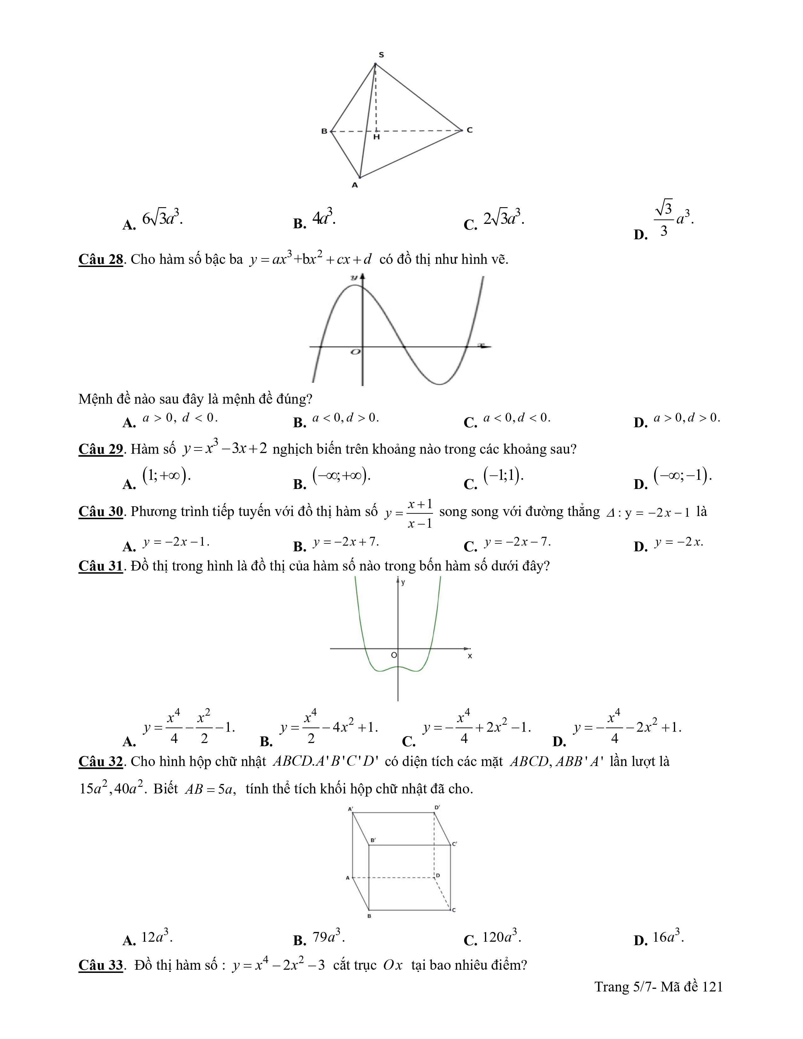 Đề kiễm tra giữa kì 1 Toán 12