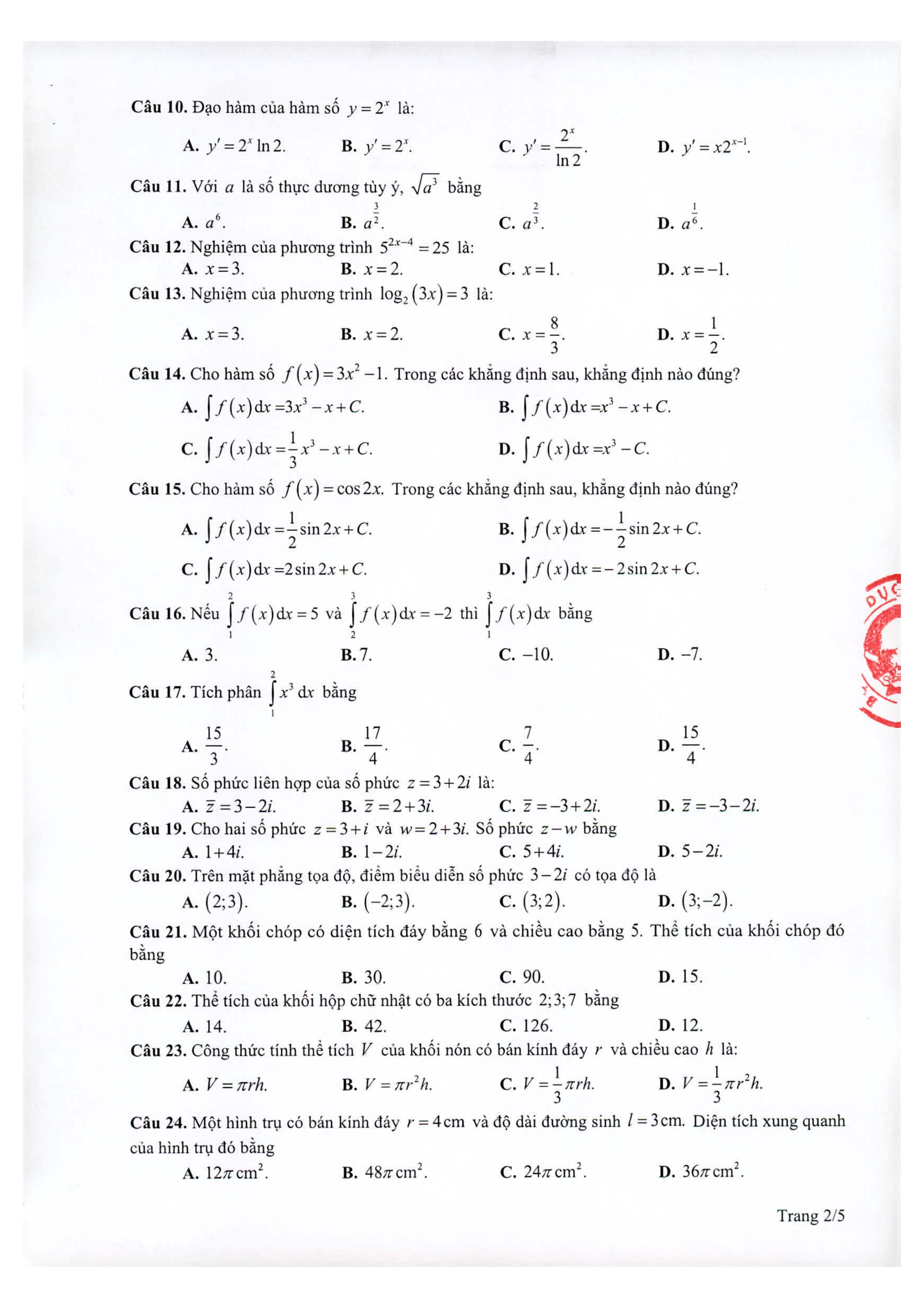 Đề minh họa tốt nghiệp thpt 2021