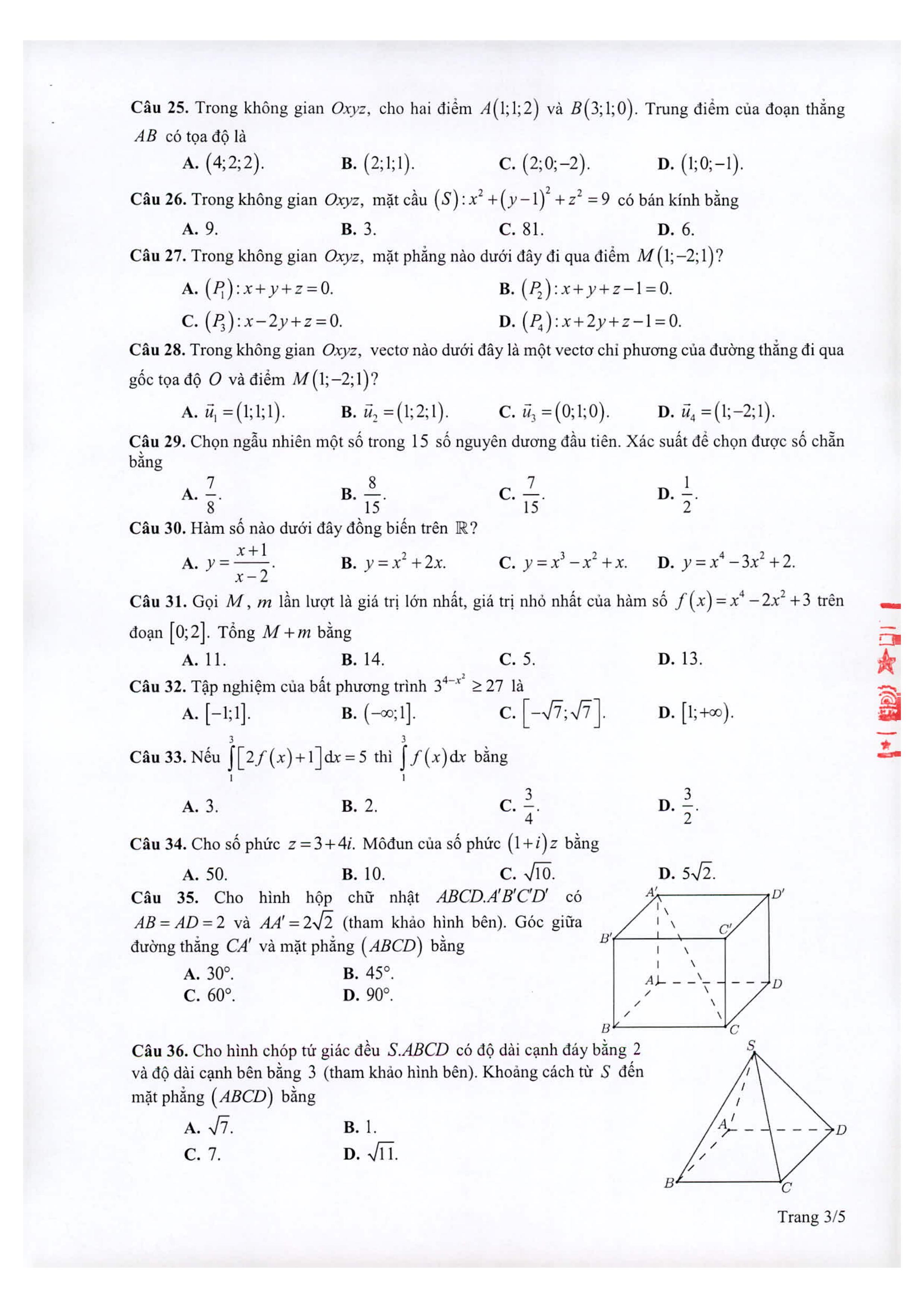 Đề minh họa tốt nghiệp thpt 2021